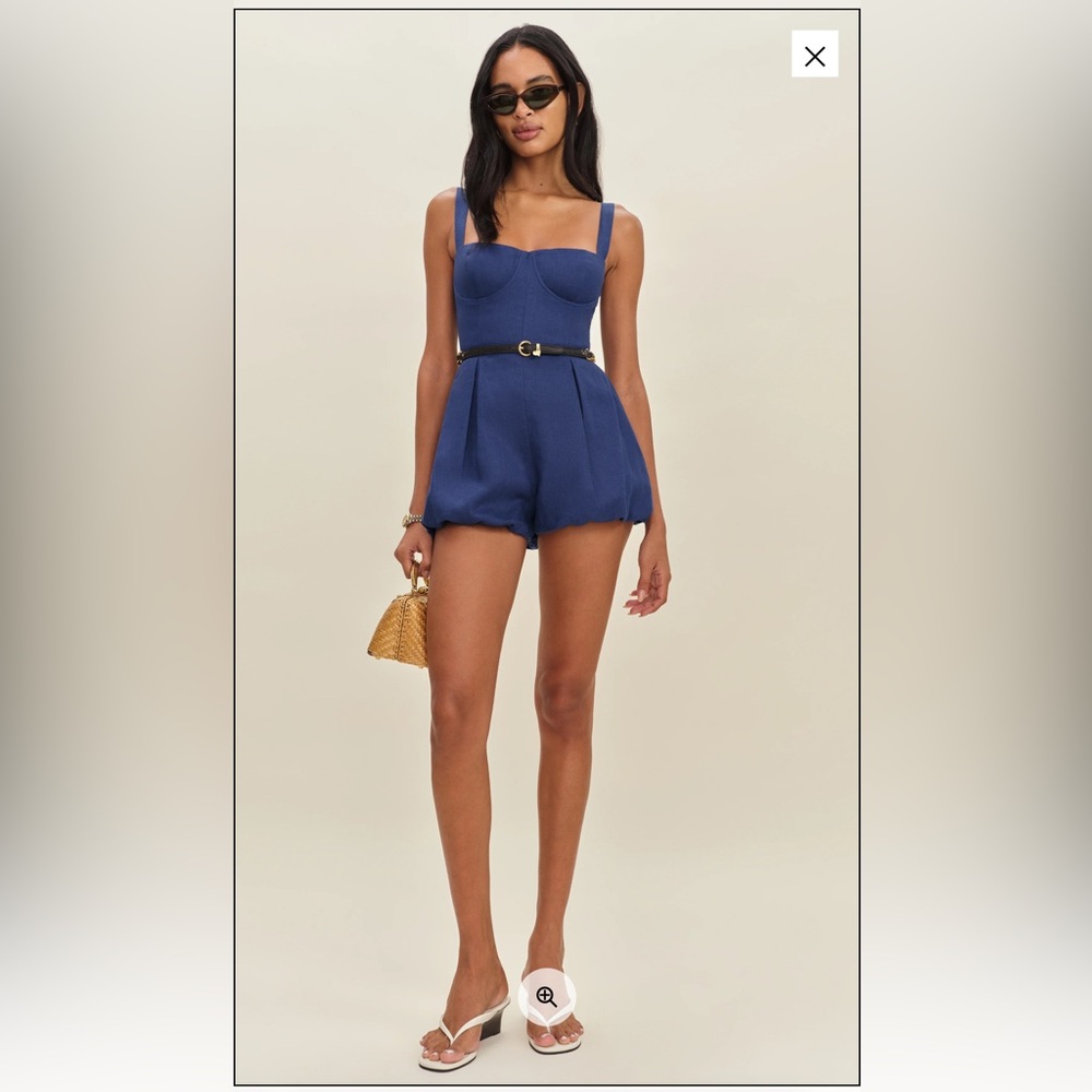 Reformation Lydia Linen Romper Blue - Size 0 (never worn; new)